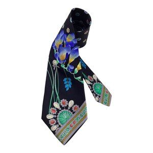 LEONARD PARIS Black Flower & Jewellery Print Luxury Silk Tie Italy W: 3.7" EX CD